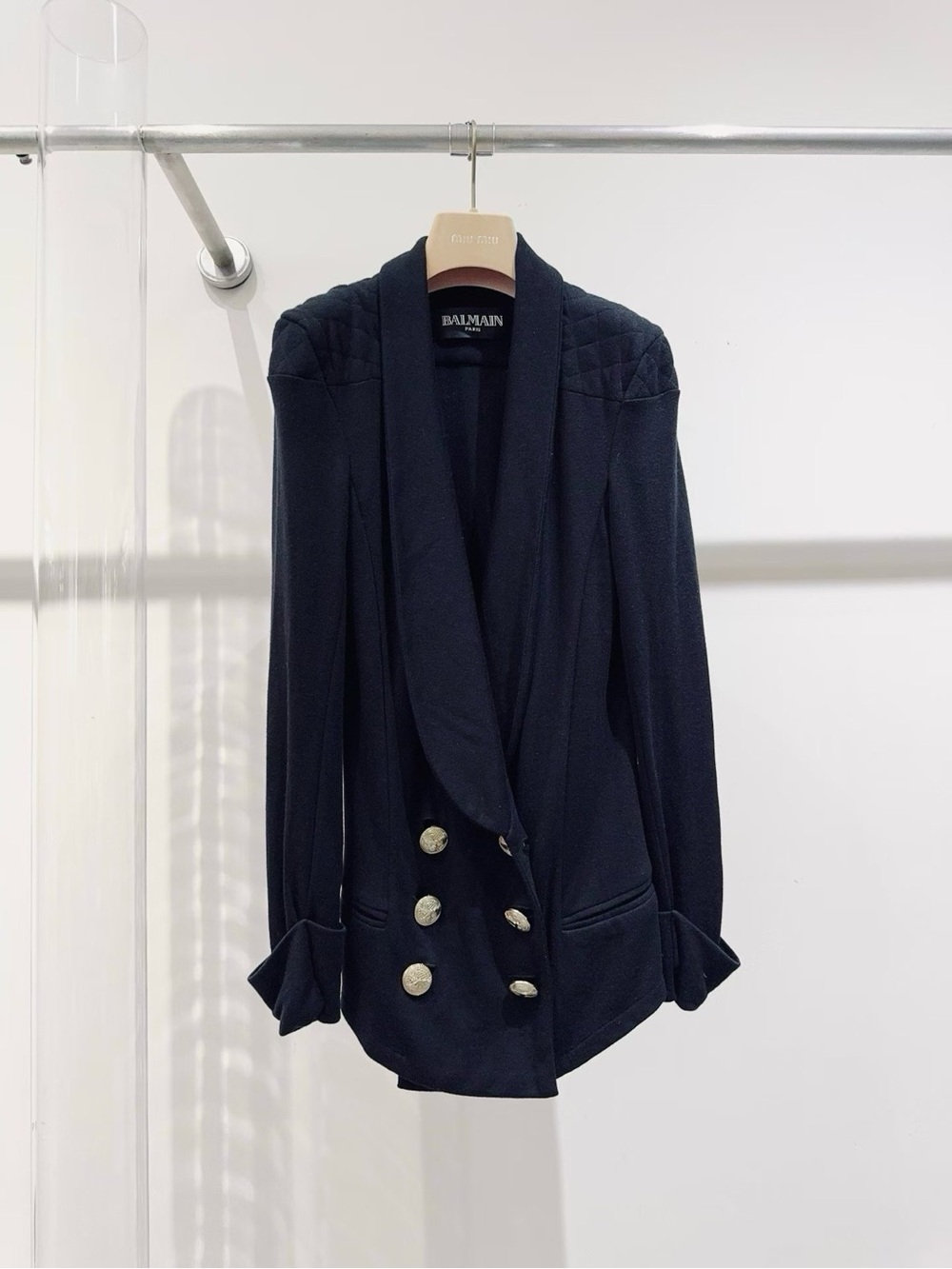 🚩steal Balmain Black Double-Breasted Blazer with Gold Buttons
